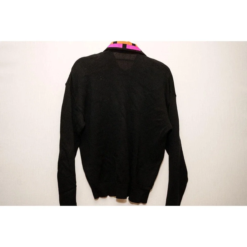 Vintage Black sweater leather collar accents RSB M unisex Cotton USA pastel
